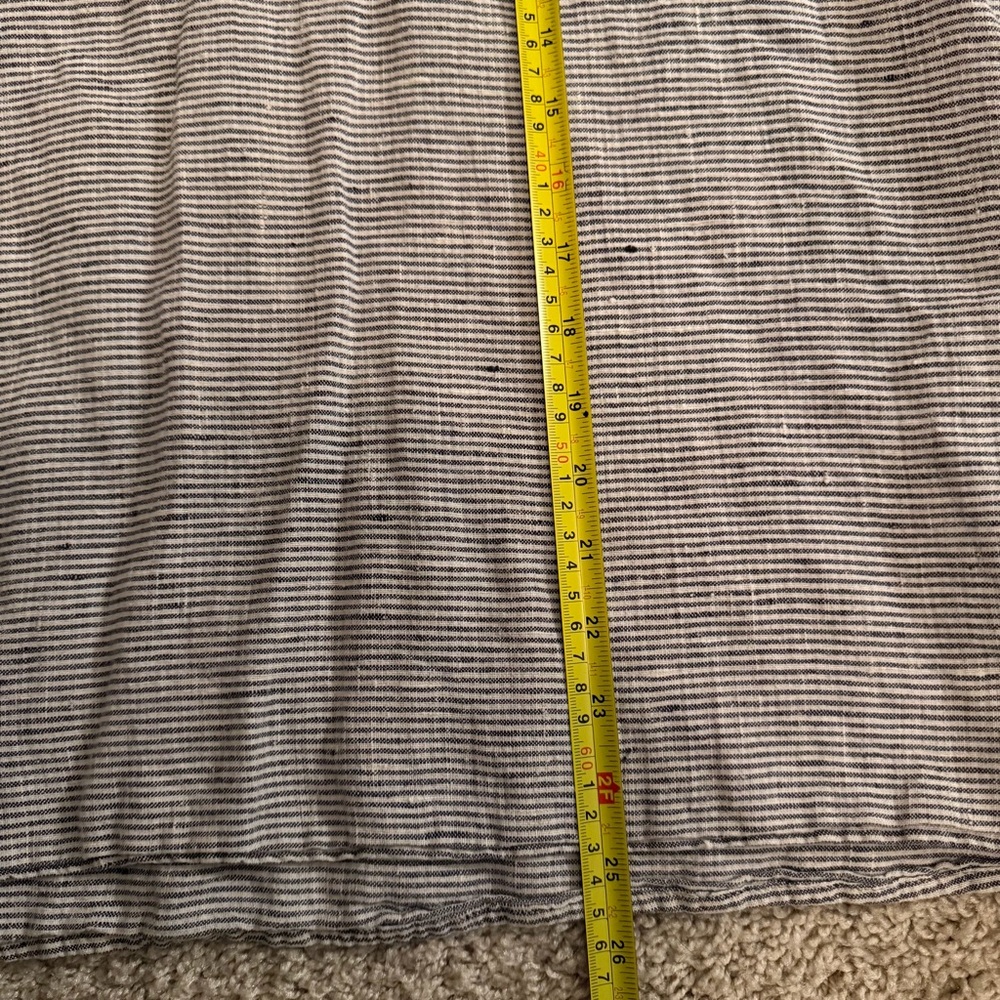 FLAX by Angelheart M Blue Taupe White Striped 100% Linen Short Sleeve T-Shirt - Picture 8 of 10